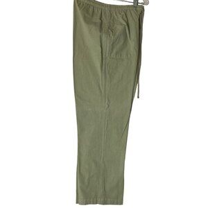 Erika Women's Drawstring Cotton Pants Olive Green Size 5 Wide Leg Cotton